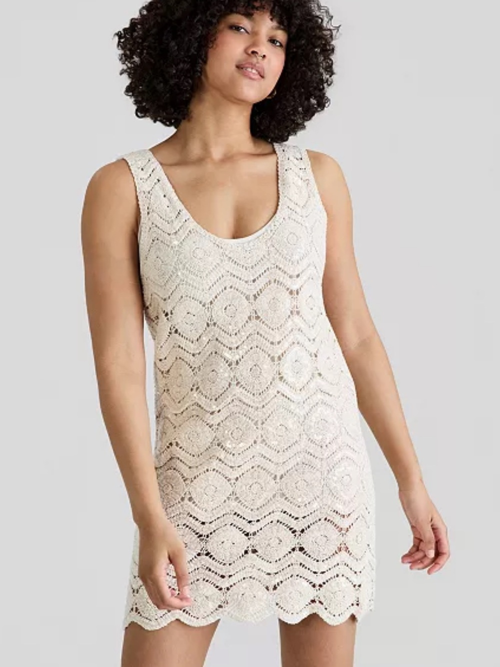 And Now This Women's Sequin Embellished Crochet Mini Dress M